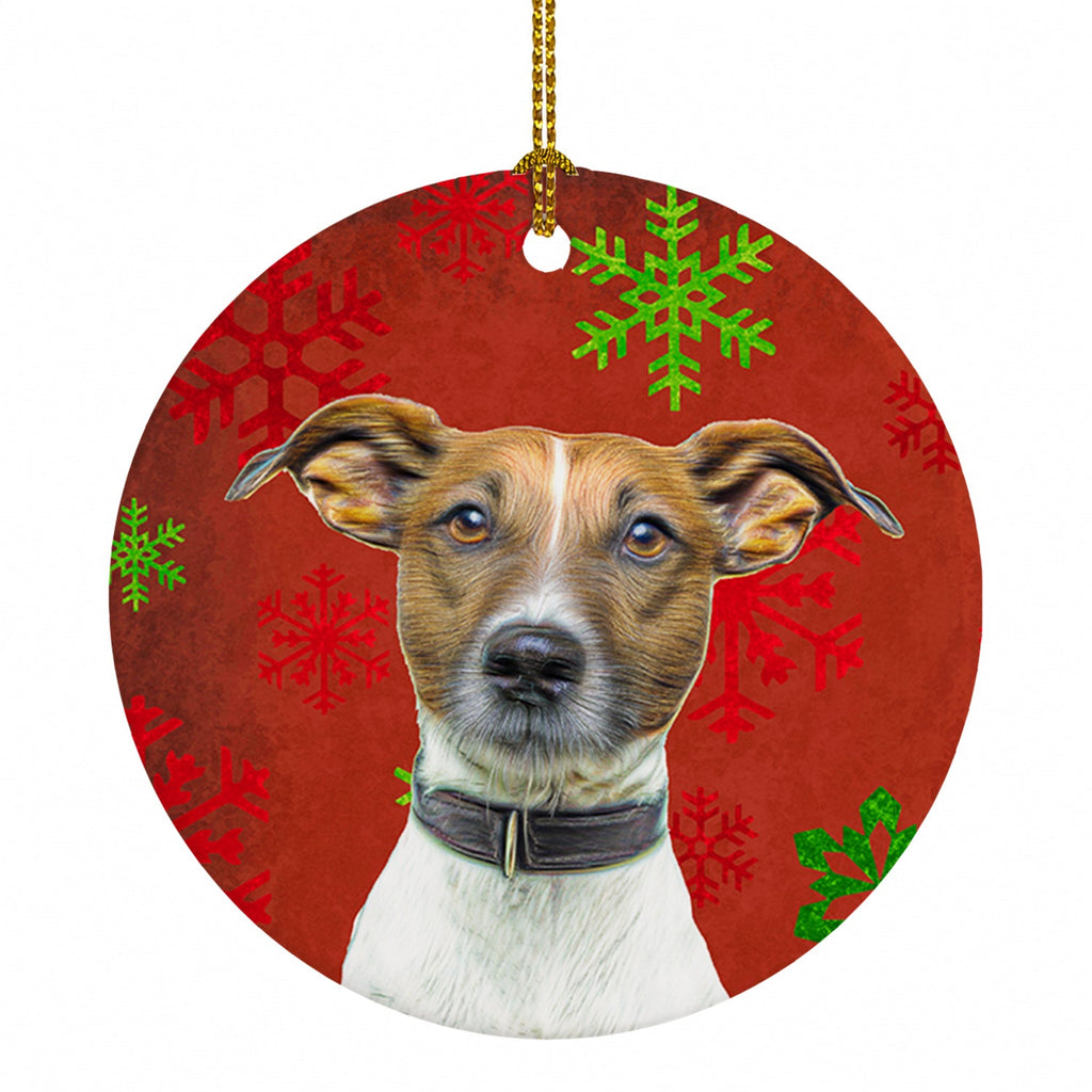 Red Snowflakes Holiday Christmas  Jack Russell Terrier Ceramic Ornament Christmas Tree Hanging Decorations for Home Christmas Holiday, Party, Gift, 3 in, Multicolor