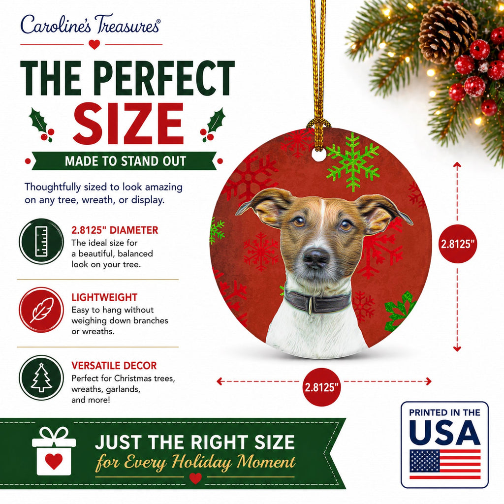 Red Snowflakes Holiday Christmas  Jack Russell Terrier Ceramic Ornament Christmas Tree Hanging Decorations for Home Christmas Holiday, Party, Gift, 3 in, Multicolor