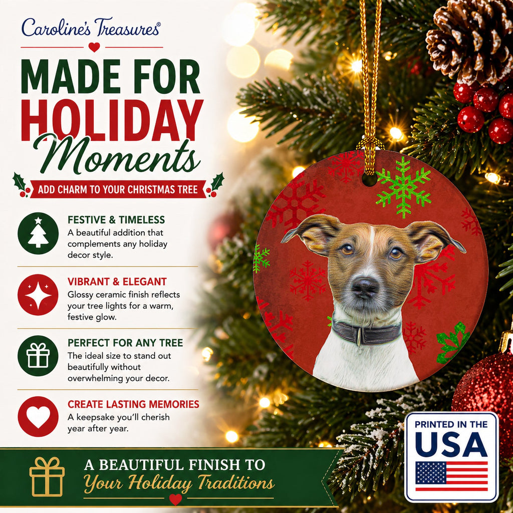 Red Snowflakes Holiday Christmas  Jack Russell Terrier Ceramic Ornament Christmas Tree Hanging Decorations for Home Christmas Holiday, Party, Gift, 3 in, Multicolor