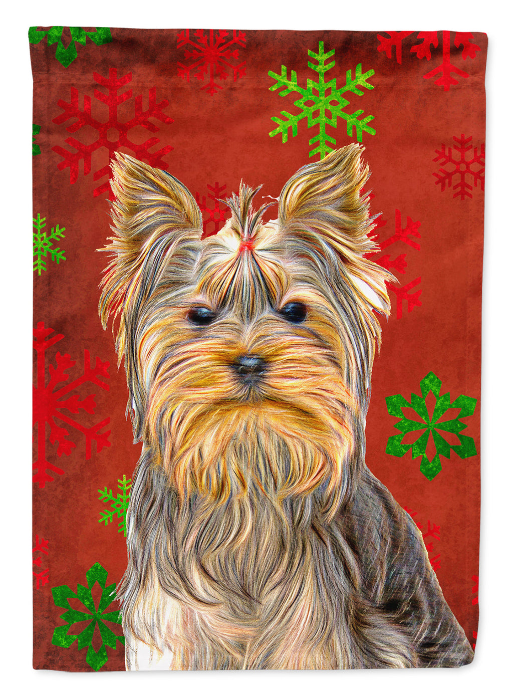 Red Snowflakes Holiday Christmas Yorkie / Yorkshire Terrier House Flag 28x40 Porch Sleeve Pole Decorative Outside Yard Banner Artwork Wall Hanging, Polyester