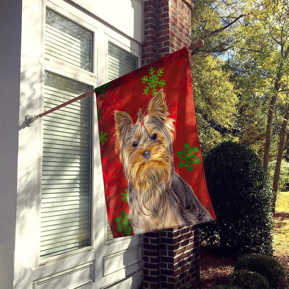 Red Snowflakes Holiday Christmas Yorkie / Yorkshire Terrier House Flag 28x40 Porch Sleeve Pole Decorative Outside Yard Banner Artwork Wall Hanging, Polyester