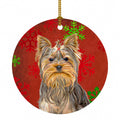 Red Snowflakes Holiday Christmas  Yorkie / Yorkshire Terrier Ceramic Ornament Christmas Tree Hanging Decorations for Home Christmas Holiday, Party, Gift, 3 in, Multicolor