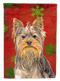 Red Snowflakes Holiday Christmas  Yorkie / Yorkshire Terrier Garden Flag Mailbox Decorative Yard Banner Outside Patio Artwork for Flower Beds, Garden Size, Multicolor