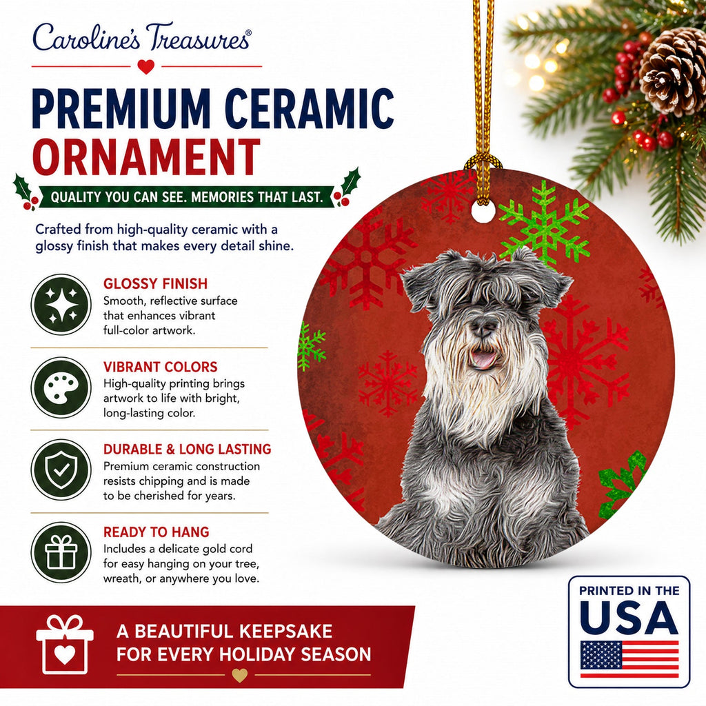 Red Snowflakes Holiday Christmas  Schnauzer Ceramic Ornament Christmas Tree Hanging Decorations for Home Christmas Holiday, Party, Gift, 3 in, Multicolor