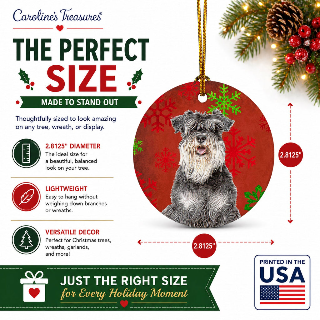 Red Snowflakes Holiday Christmas  Schnauzer Ceramic Ornament Christmas Tree Hanging Decorations for Home Christmas Holiday, Party, Gift, 3 in, Multicolor