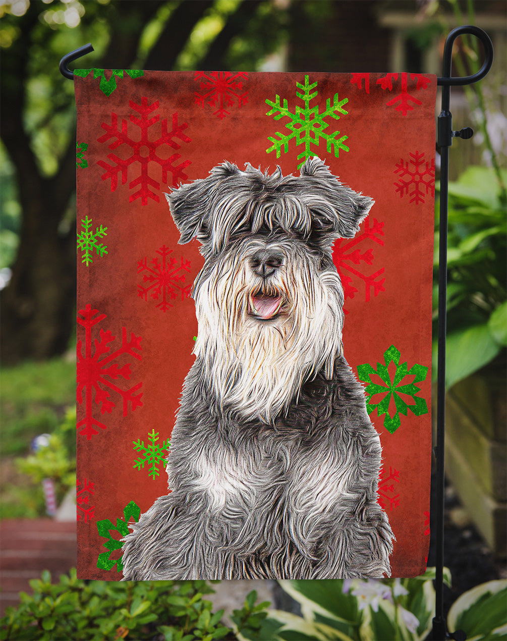 Red Snowflakes Holiday Christmas  Schnauzer Garden Flag Mailbox Decorative Yard Banner Outside Patio Artwork for Flower Beds, Garden Size, Multicolor
