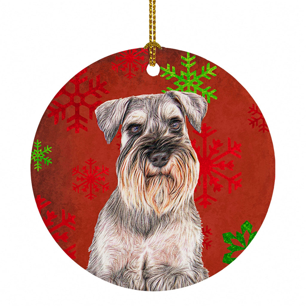 Red Snowflakes Holiday Christmas  Schnauzer Ceramic Ornament Christmas Tree Hanging Decorations for Home Christmas Holiday, Party, Gift, 3 in, Multicolor