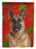 Red Snowflakes Holiday Christmas German Shepherd House Flag 28x40 Porch Sleeve Pole Decorative Outside Yard Banner Artwork Wall Hanging, Polyester