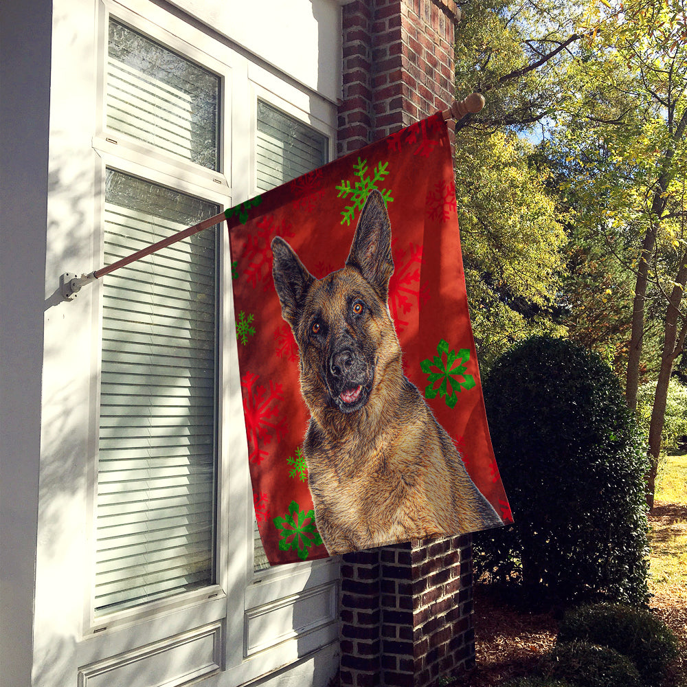 Red Snowflakes Holiday Christmas German Shepherd House Flag 28x40 Porch Sleeve Pole Decorative Outside Yard Banner Artwork Wall Hanging, Polyester
