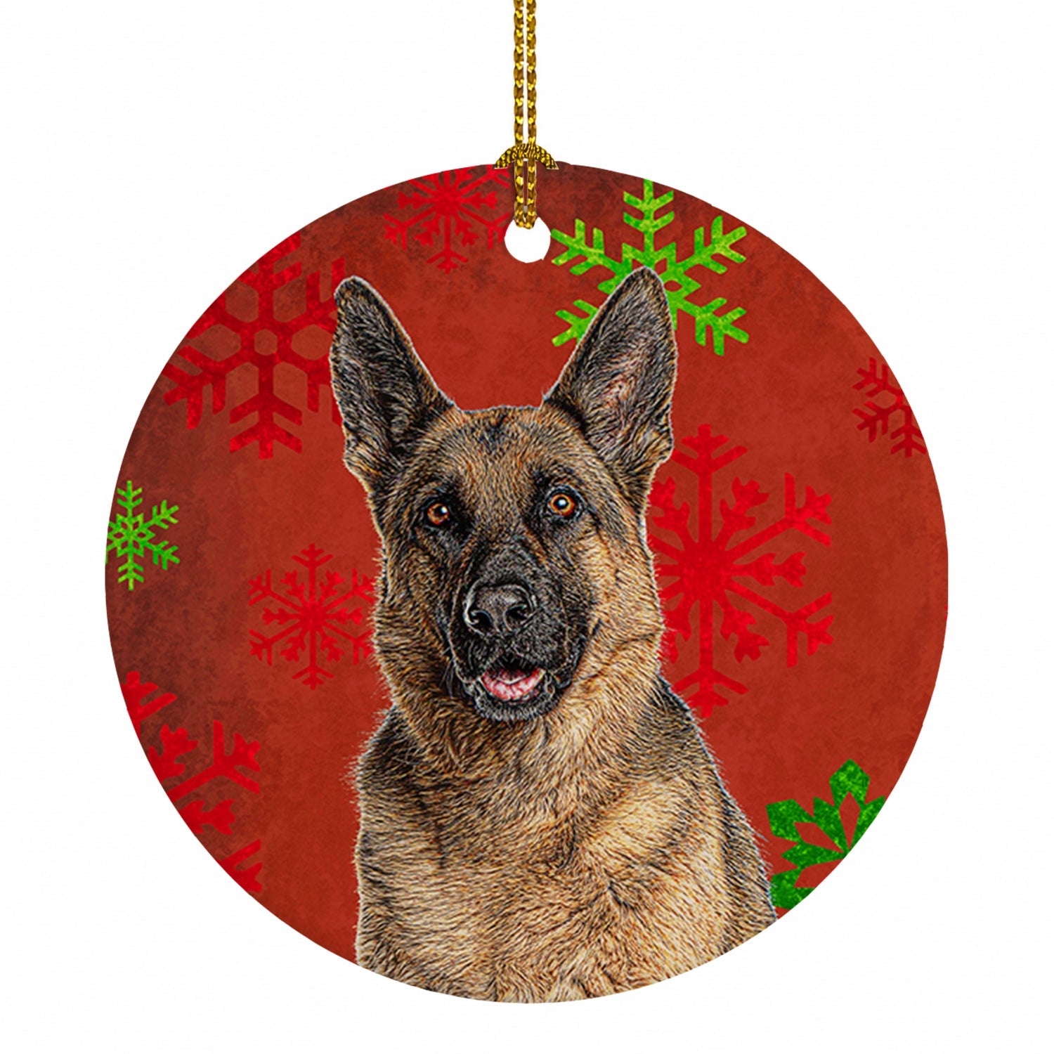 Red Snowflakes Holiday Christmas  German Shepherd Ceramic Ornament Christmas Tree Hanging Decorations for Home Christmas Holiday, Party, Gift, 3 in, Multicolor