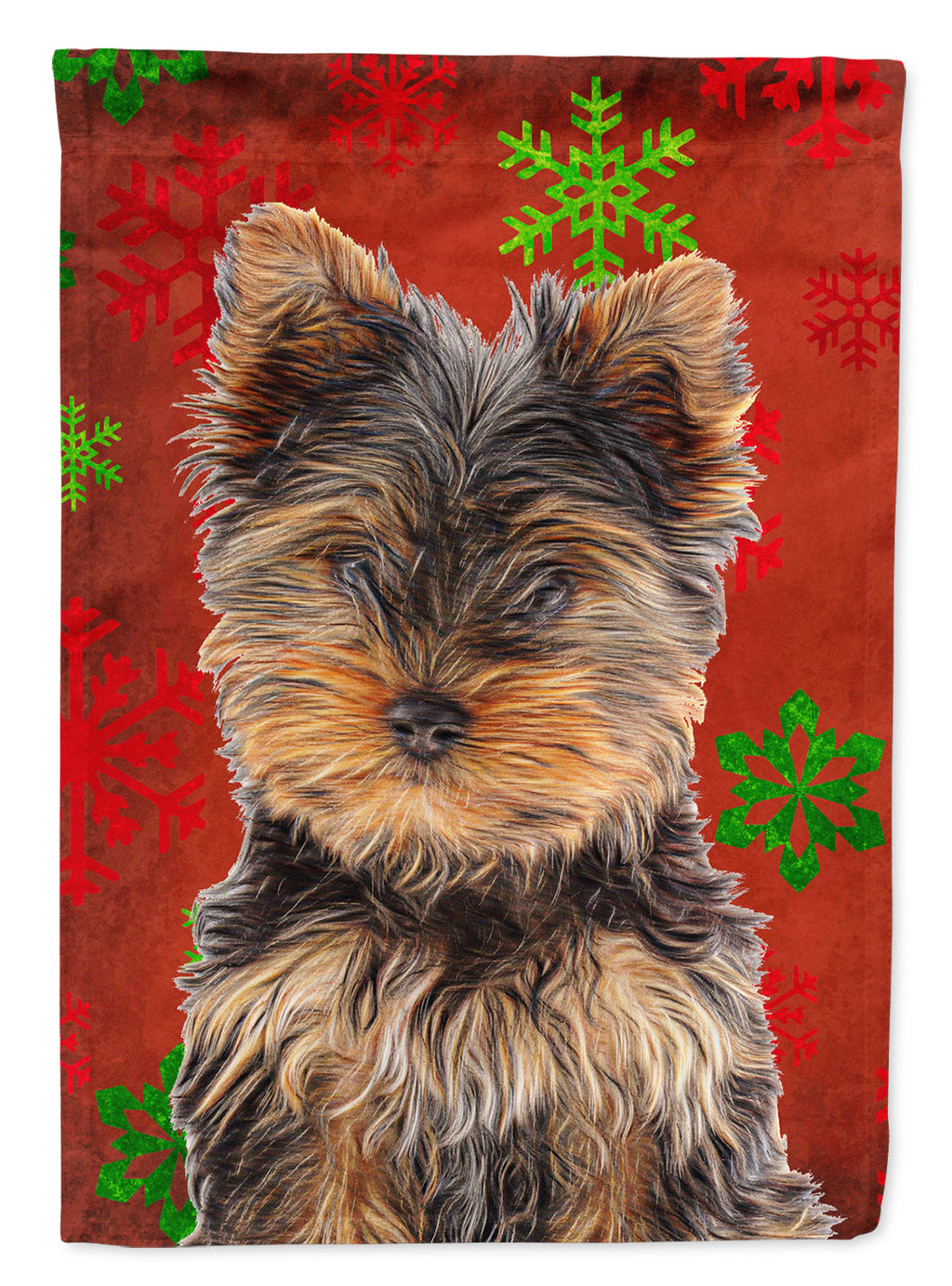 Red Snowflakes Holiday Christmas Yorkie Puppy / Yorkshire Terrier Garden Flag Mailbox Decorative Yard Banner Outside Patio Artwork for Flower Beds, Garden Size, Multicolor