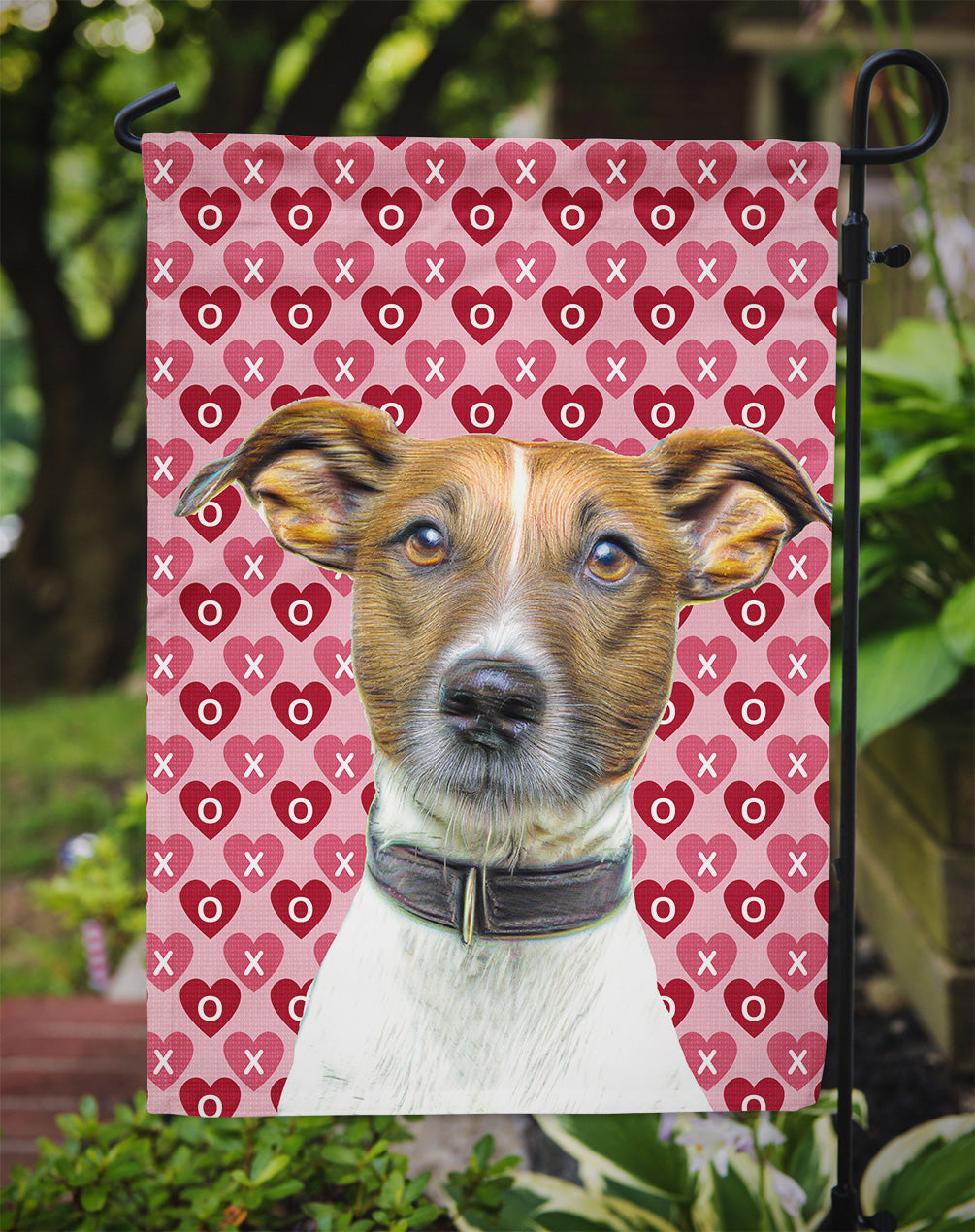 Hearts Love and Valentine's Day Jack Russell Terrier Garden Flag Mailbox Decorative Yard Banner Outside Patio Artwork for Flower Beds, Garden Size, Multicolor
