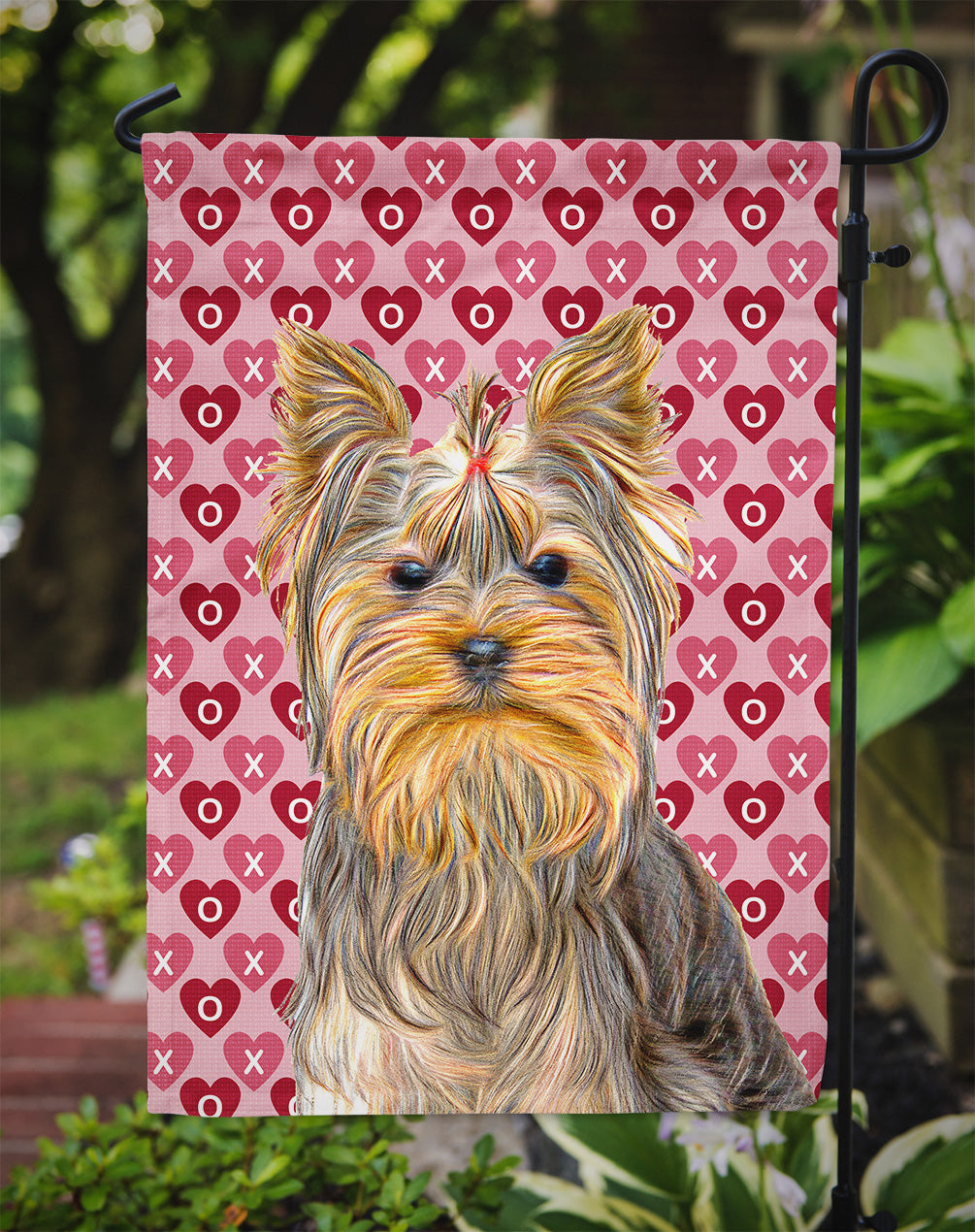 Hearts Love and Valentine's Day Yorkie / Yorkshire Terrier Garden Flag Mailbox Decorative Yard Banner Outside Patio Artwork for Flower Beds, Garden Size, Multicolor