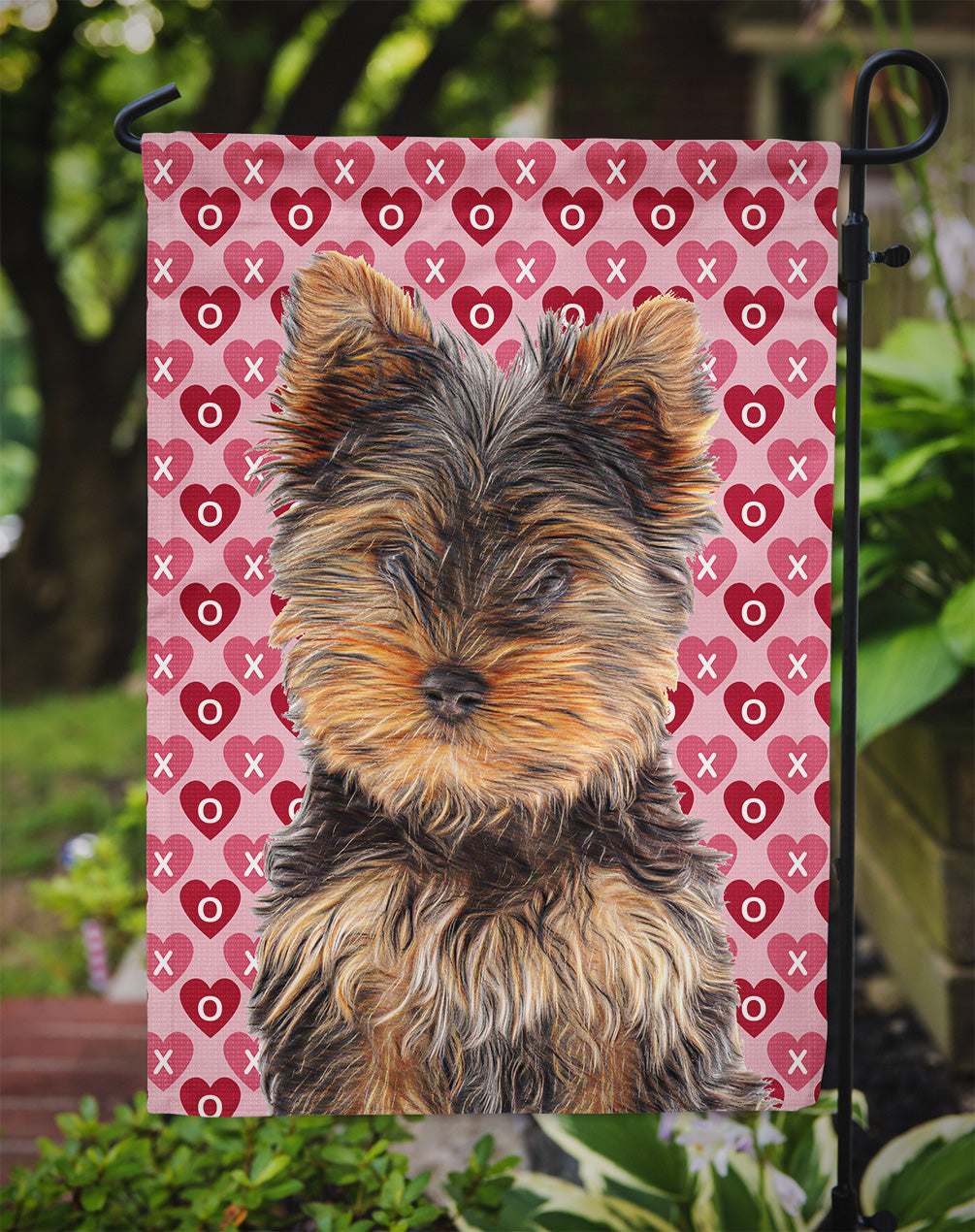 Hearts Love and Valentine's Day Yorkie Puppy / Yorkshire Terrier Garden Flag Mailbox Decorative Yard Banner Outside Patio Artwork for Flower Beds, Garden Size, Multicolor