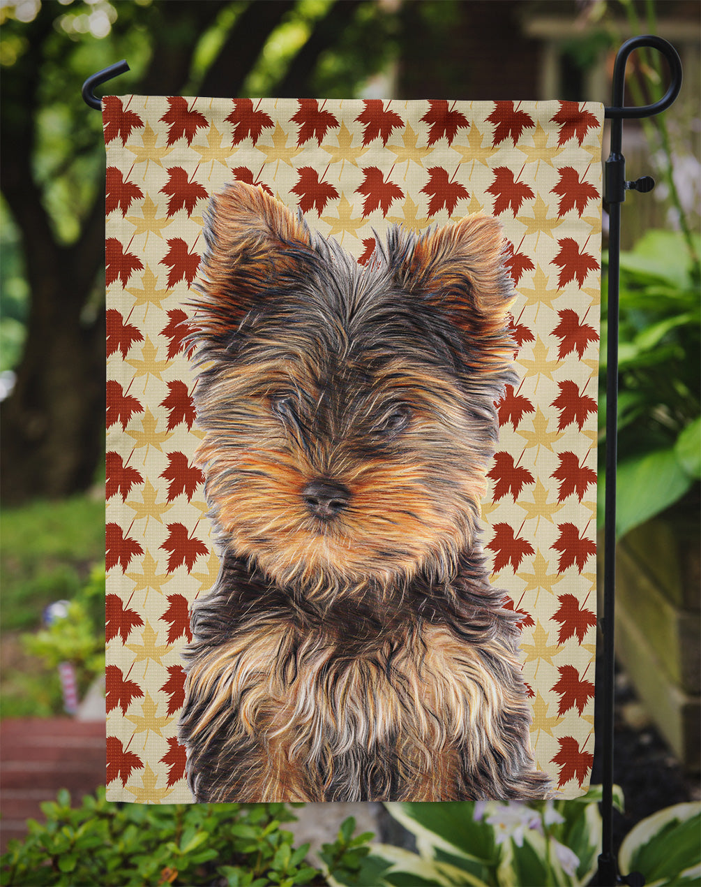 Fall Leaves Yorkie Puppy / Yorkshire Terrier Garden Flag Mailbox Decorative Yard Banner Outside Patio Artwork for Flower Beds, Garden Size, Multicolor
