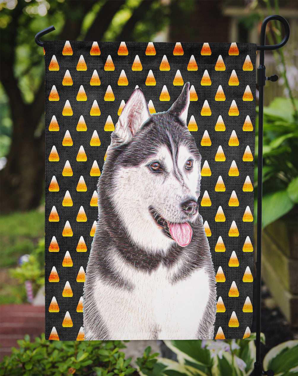 Candy Corn Halloween Alaskan Malamute Garden Flag Mailbox Decorative Yard Banner Outside Patio Artwork for Flower Beds, Garden Size, Multicolor