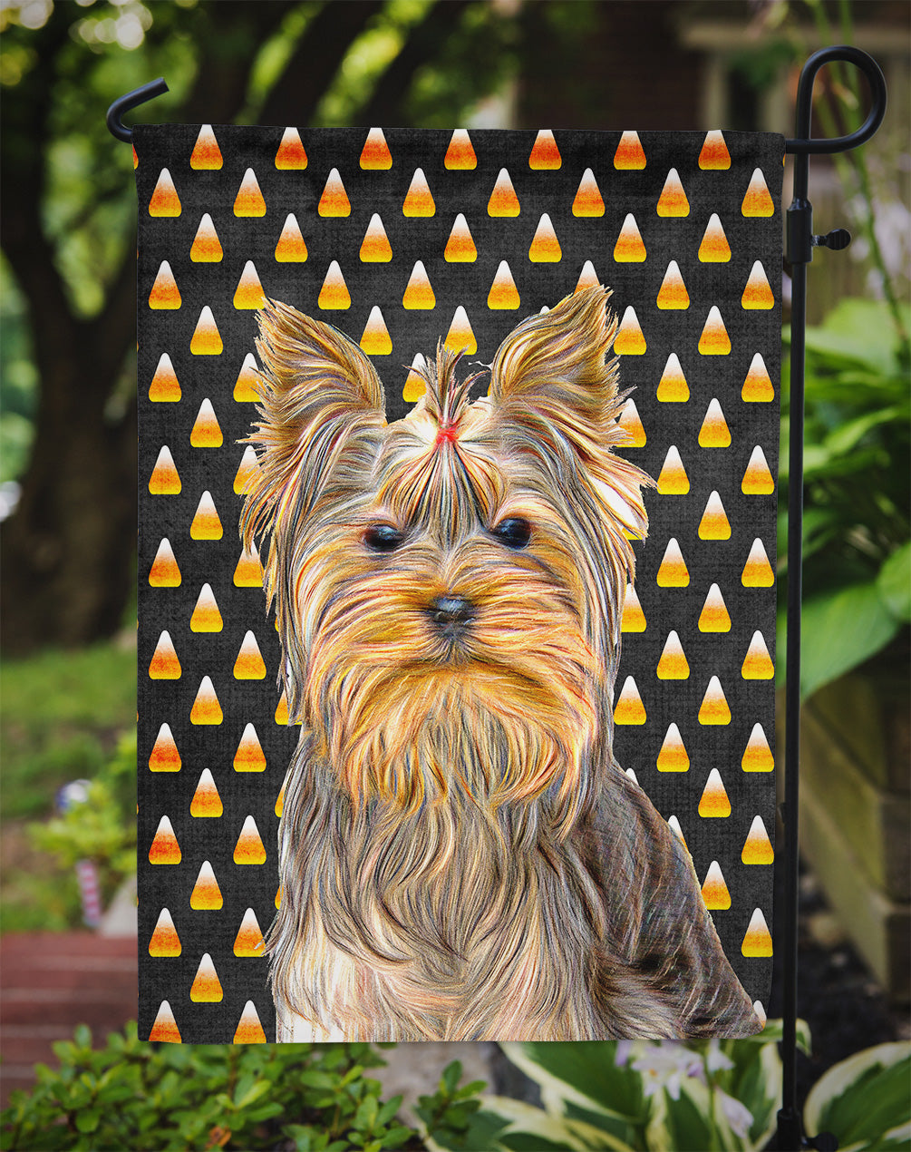 Candy Corn Halloween Yorkie / Yorkshire Terrier Garden Flag Mailbox Decorative Yard Banner Outside Patio Artwork for Flower Beds, Garden Size, Multicolor