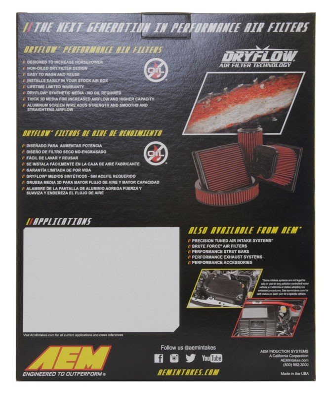 AEM Induction DryFlow Air Filter 02- Dodge P/U 3.6/5.7/6.4L AIP28-20247