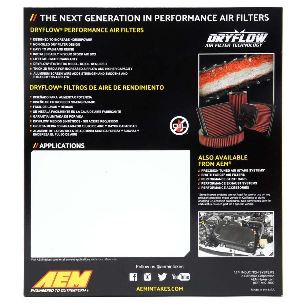 AEM Induction DryFlow Air Filter 03- Mazda 1.8/2.0/2.5L AIP28-20293