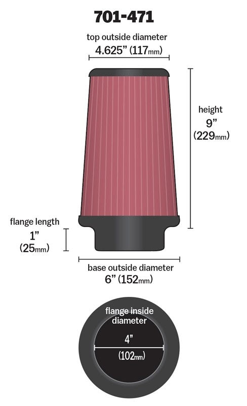 Airaid Universal Air Filter - Cone 4 x 6 x 4 5/8 x 9 w/ Short Flange 701-471