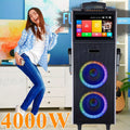 Karaoke Machine With 2 UHF Wireless Microphones For Adults, 4000W Dual 8'' Woofer All In One Wireless Karaoke Speaker, PA System With DJ Light, Rolling Wheels And Trolley, Perfect For Outdoor, 14.1" Touchscreen, USB/TF/FM/AUX