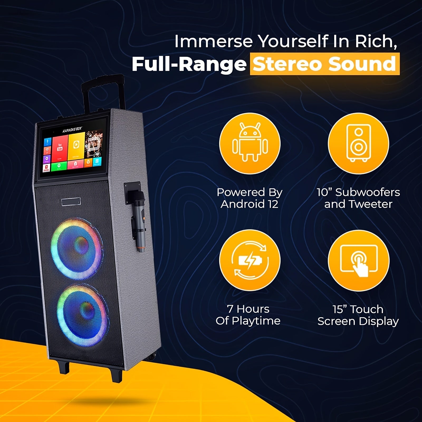 Karaoke Machine With 2 UHF Wireless Microphones For Adults, 4000W Dual 8'' Woofer All In One Wireless Karaoke Speaker, PA System With DJ Light, Rolling Wheels And Trolley, Perfect For Outdoor, 14.1" Touchscreen, USB/TF/FM/AUX