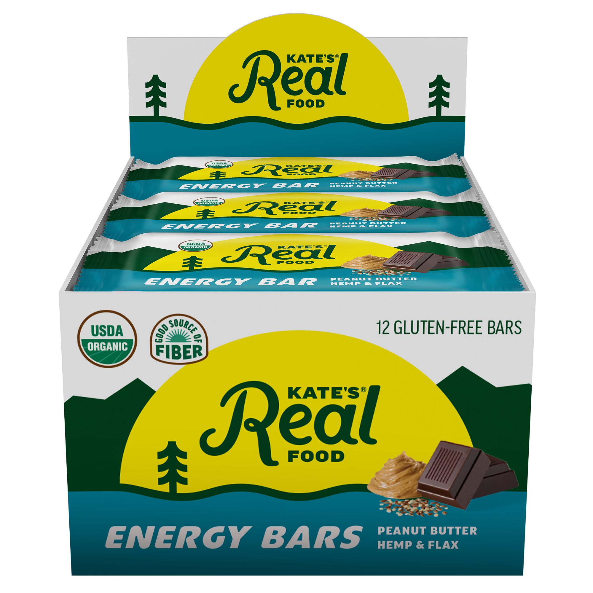 Kate's Real Food - Peanut Butter Hemp and Flax Energy Bar - Case of 12 - 2.2 OZ