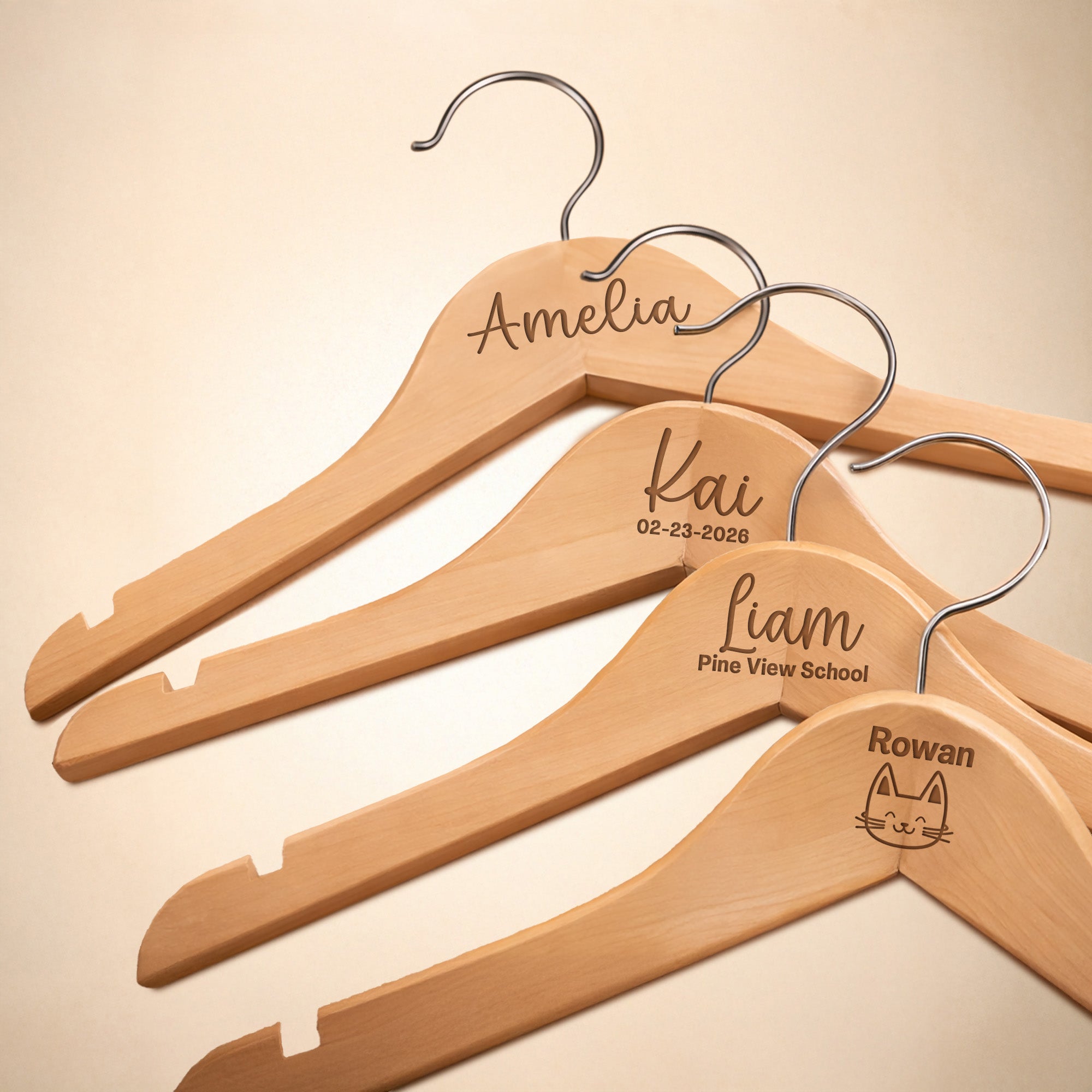 Personalized Baby Hangers – Engraved Name Wooden Hangers (2 Pack)