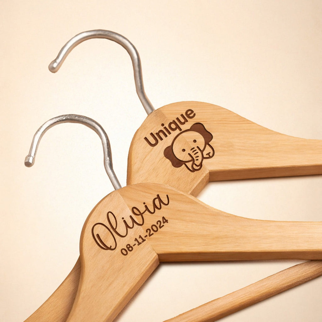Personalized Baby Hangers – Engraved Name Wooden Hangers (2 Pack)