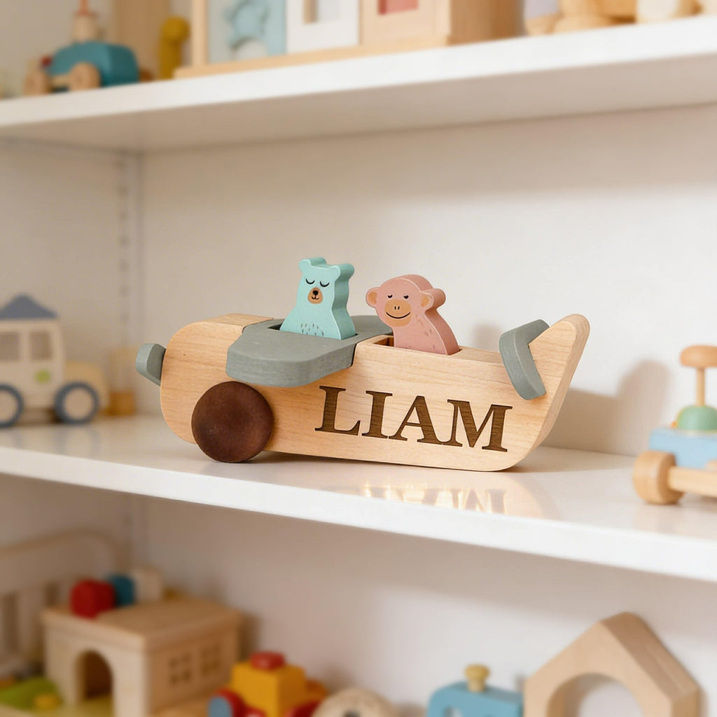 Personalized Wood Airplane Toy for Kids with Custom Name