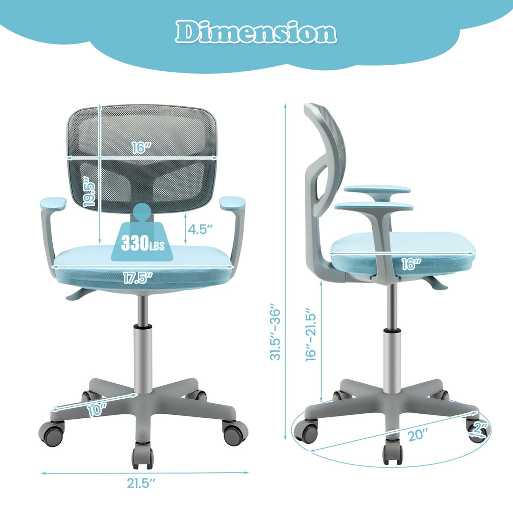 Adjustable Desk Chair with Auto Brake Casters for Kids-Blue