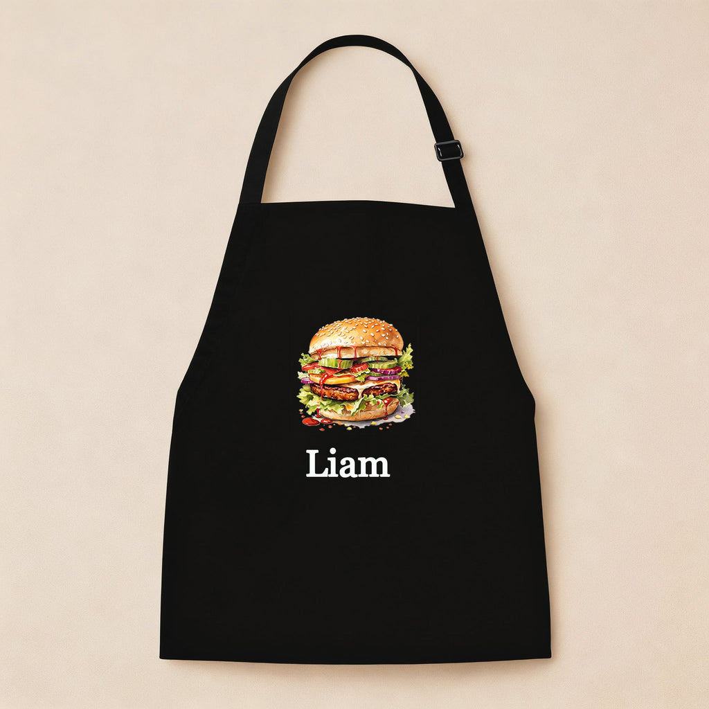 Personalized Kids Apron for Cooking, Food Designs Unisex Aprons, Pancake, Burger, Hotdog, Popcorn, Cupcake