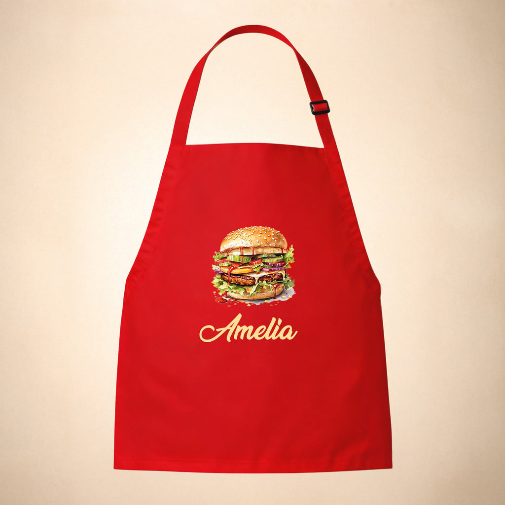 Personalized Kids Apron for Cooking, Food Designs Unisex Aprons, Pancake, Burger, Hotdog, Popcorn, Cupcake