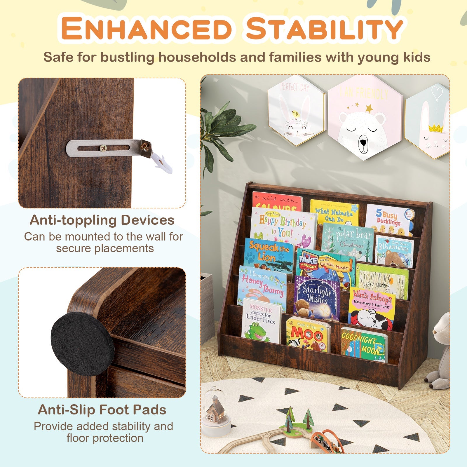 5-Tier Kids Bookshelf with Deep Compartments and Stable Baby Book Case