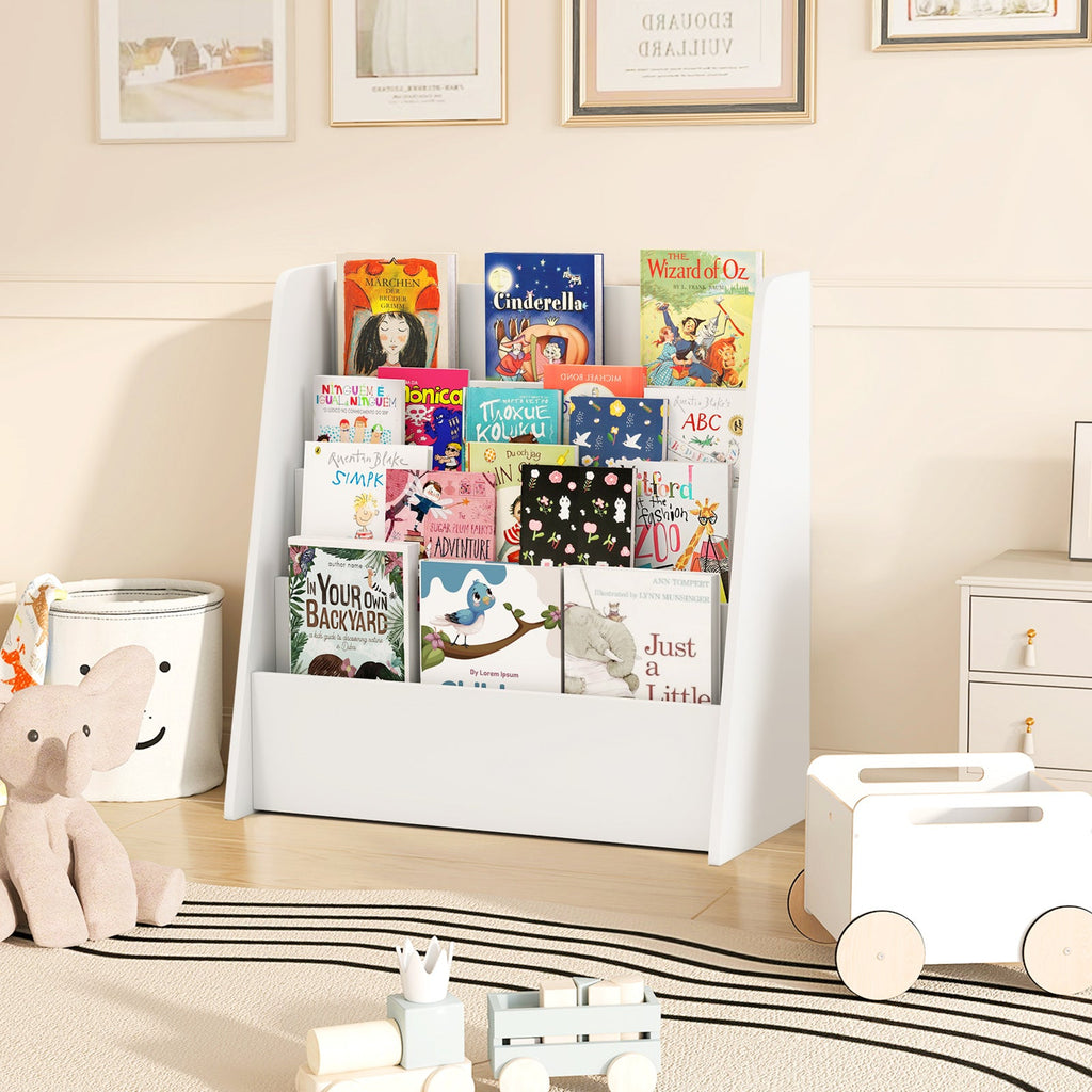 4-Tier Kids Bookshelf with Deep Compartments for Bedroom-White