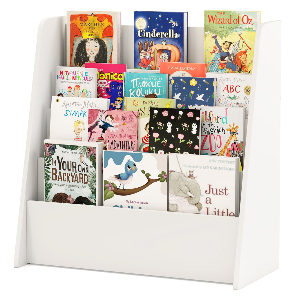 4-Tier Kids Bookshelf with Deep Compartments for Bedroom-White