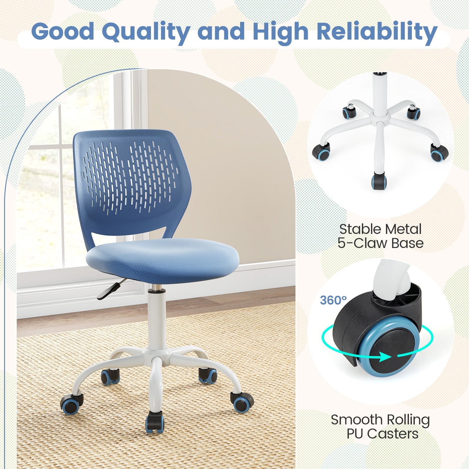 Ergonomic Children Study Chair with Adjustable Height-Blue