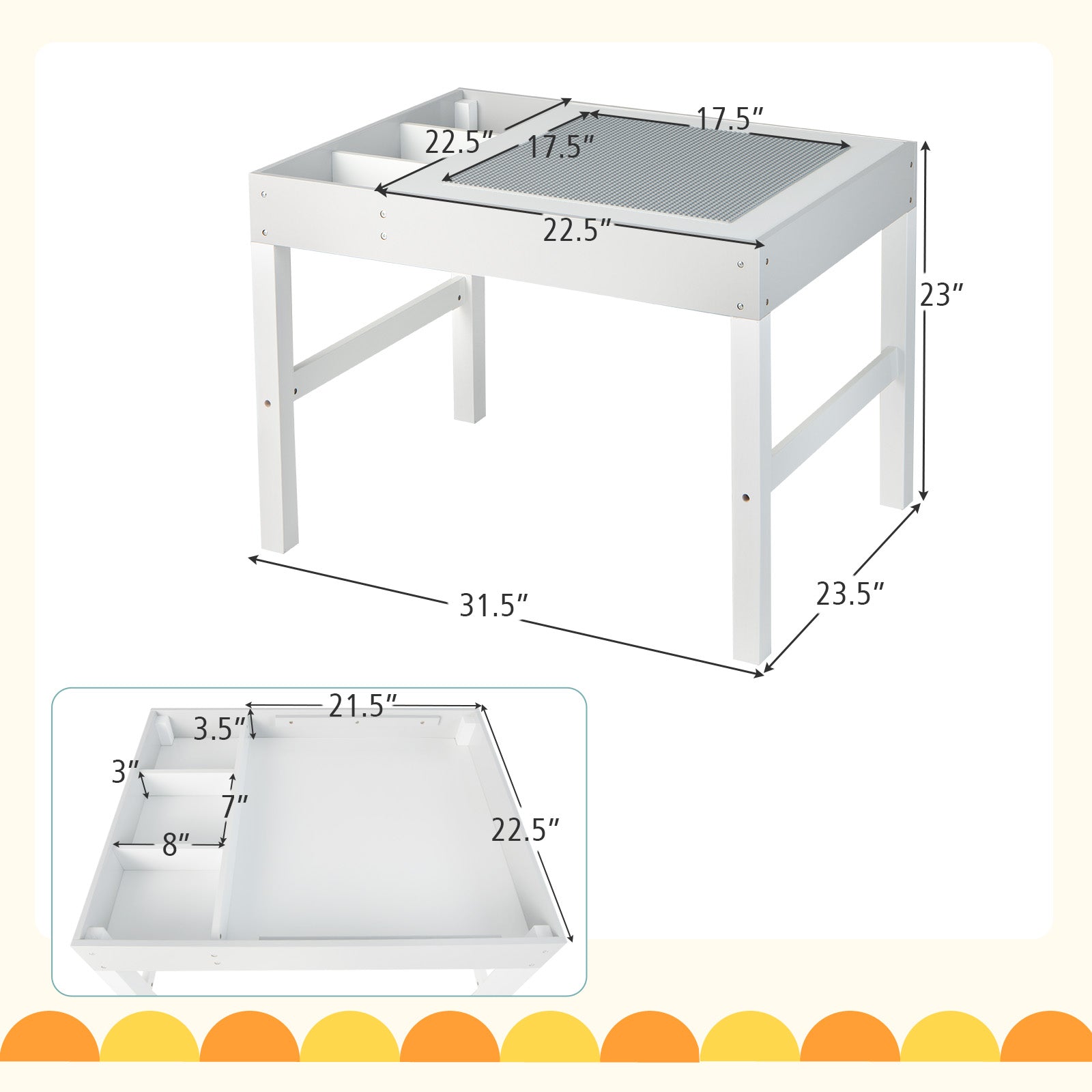 3 in 1 Wooden Kids Table with Storage and Double-Sided Tabletop-White