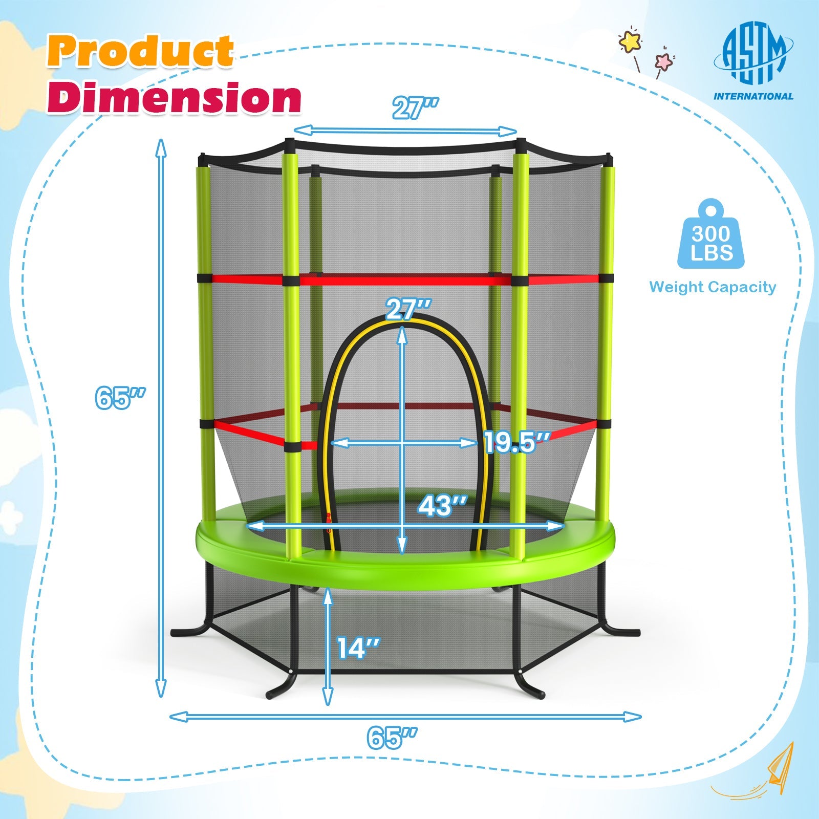 55 Inch Kids Recreational Trampoline Bouncing Jumping Mat with Enclosure Net-Green