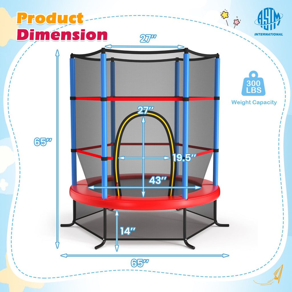 55 Inch Kids Recreational Trampoline Bouncing Jumping Mat with Enclosure Net-Navy