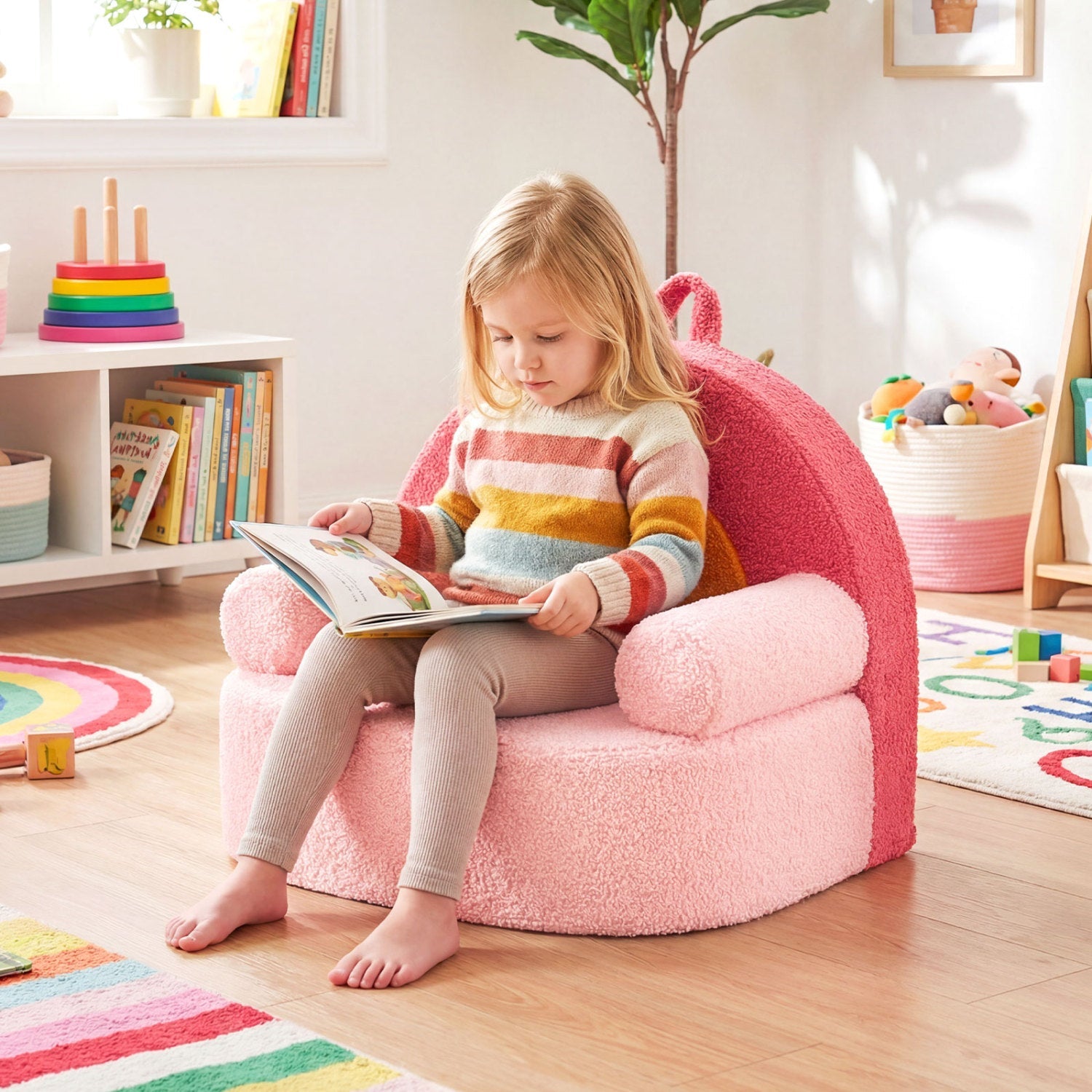 Kids Sofa Toddler Foam Couch with Soft Fleece Fabric Cover