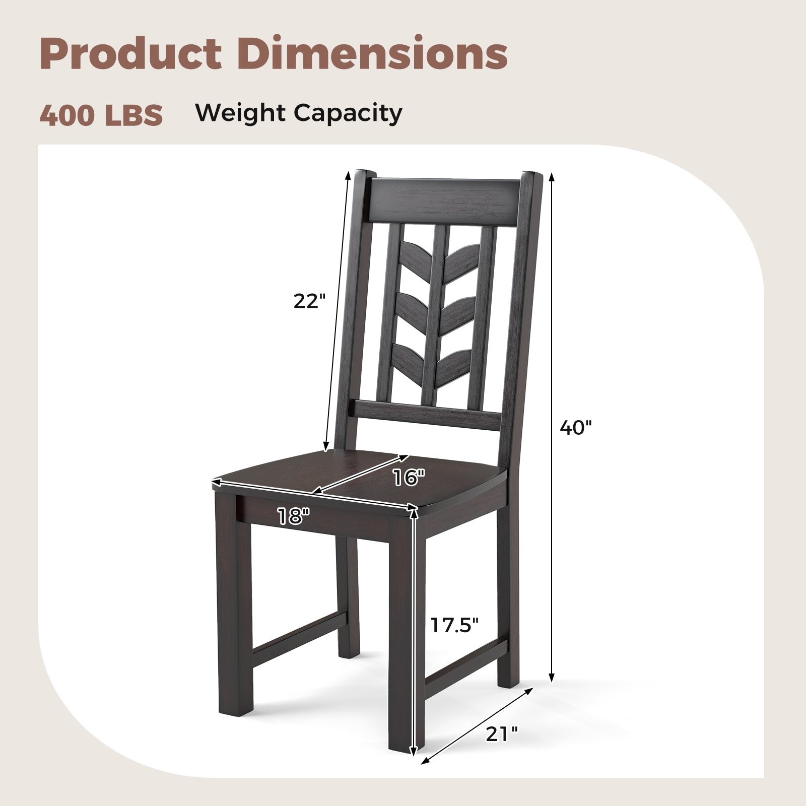 Kitchen Side Dining Chair Set of 2 with Rubber Wood Frame