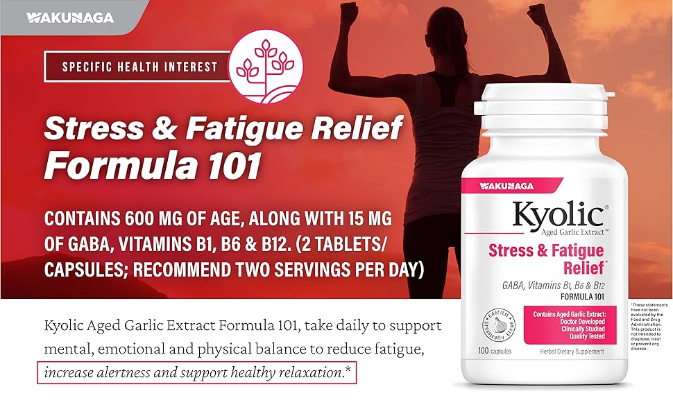 Kyolic Aged Garlic Extract, Formula 101 Stress & Fatigue Relief, 200 Tablets