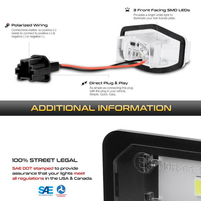 SPYDER Xtune 01-15 Honda Civic LED License Plate Bulb Assembly White 5500K LAC-LP-HA03 - Pair 9044991