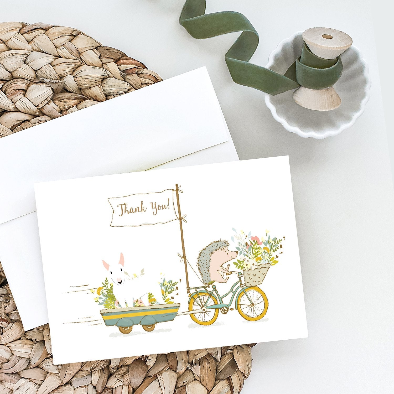 Bull Terrier White Greeting Cards Pack of 8 Blank Cards with Envelopes Whimsical A7 Size 5x7