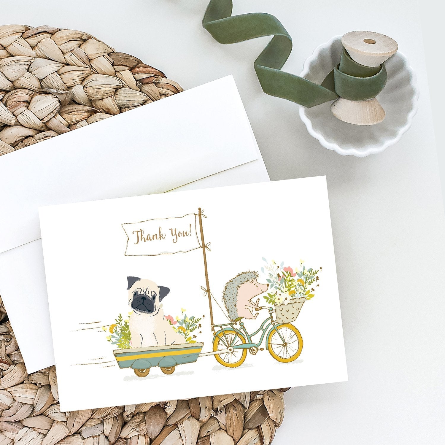 Pug Fawn Greeting Cards Pack of 8 Blank Cards with Envelopes Whimsical A7 Size 5x7