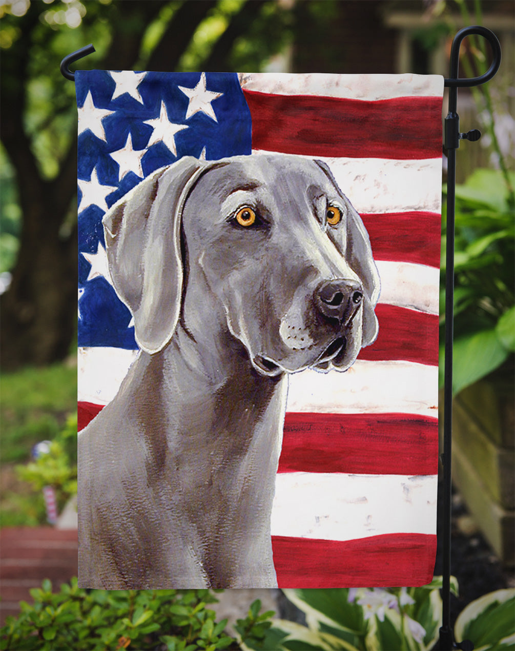 USA American Flag with Weimaraner Garden Flag Mailbox Decorative Yard Banner Outside Patio Artwork for Flower Beds, Garden Size, Multicolor