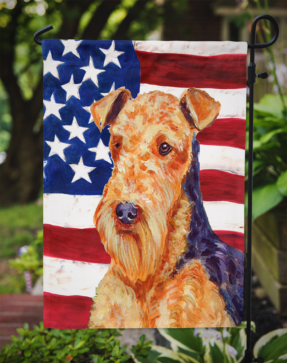USA American Flag with Airedale Garden Flag Mailbox Decorative Yard Banner Outside Patio Artwork for Flower Beds, Garden Size, Multicolor