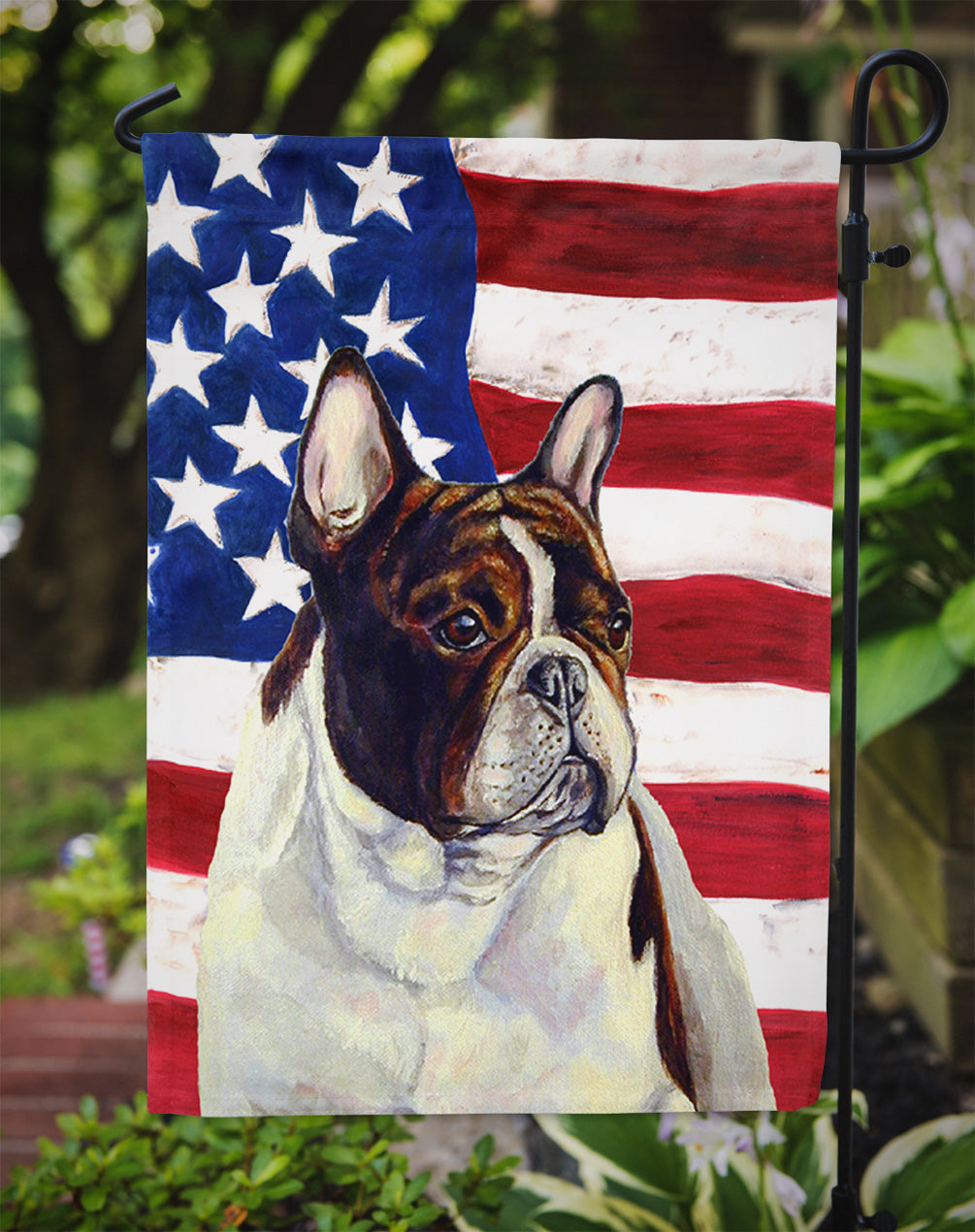 USA American Flag with French Bulldog Garden Flag Mailbox Decorative Yard Banner Outside Patio Artwork for Flower Beds, Garden Size, Multicolor
