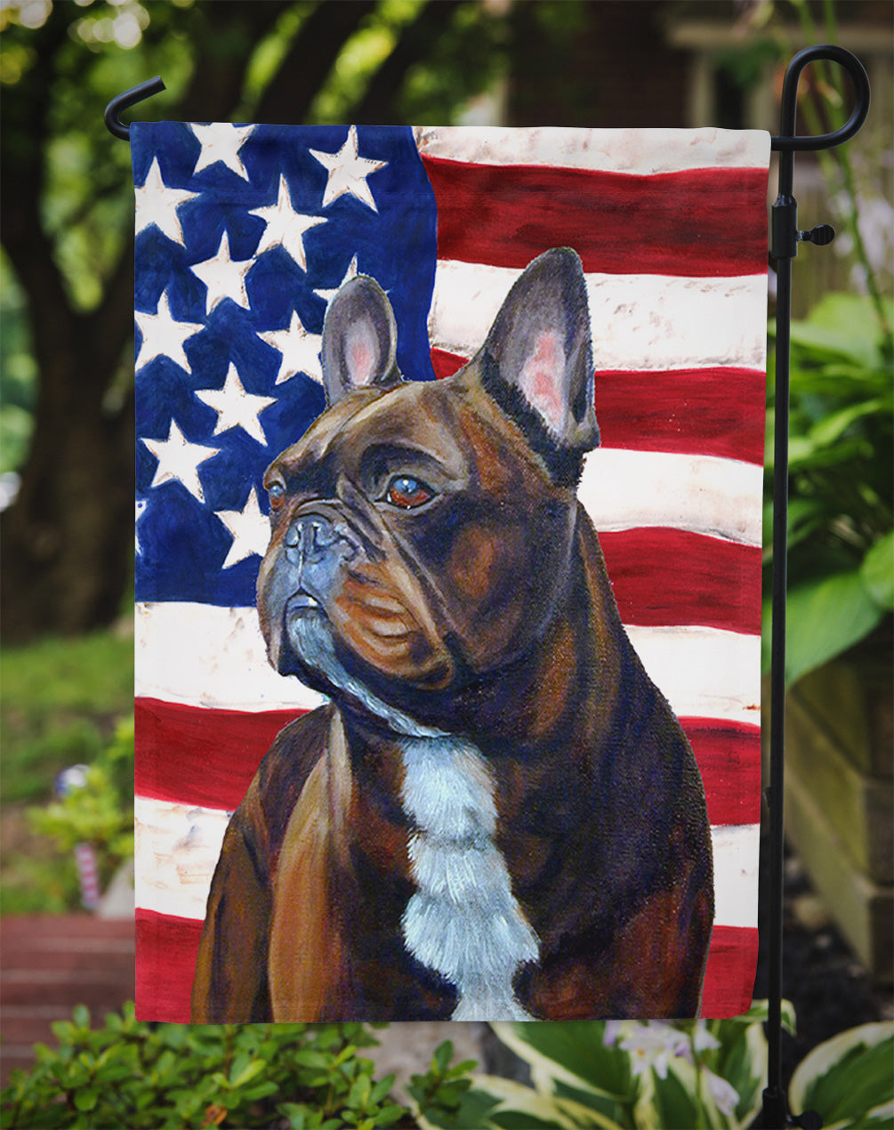 USA American Flag with French Bulldog Garden Flag Mailbox Decorative Yard Banner Outside Patio Artwork for Flower Beds, Garden Size, Multicolor